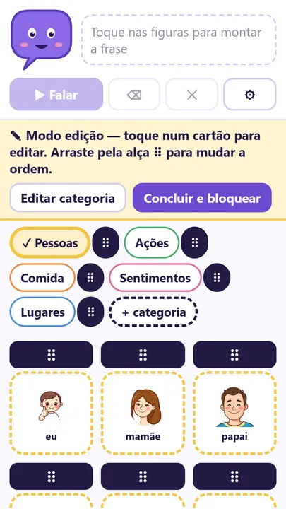 Modo de edição das pranchas